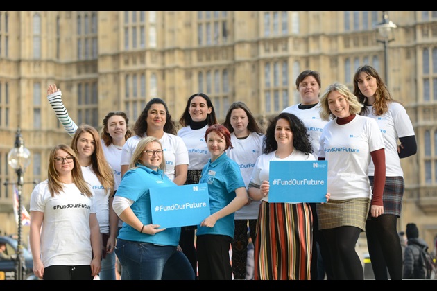 RCN student members outside parliament holding placards reading Fund Our Future