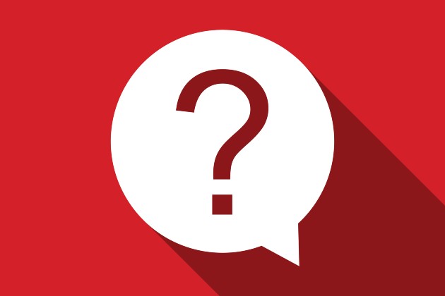 Question mark inside speech bubble on a red background