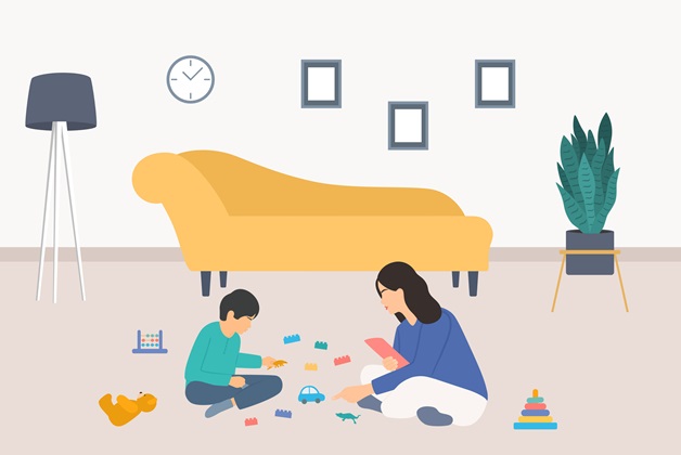 child play with woman illustration
