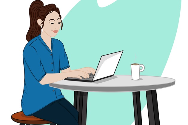 illustration of woman at laptop