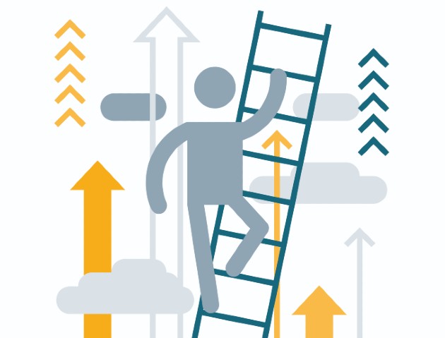 Illustration showing stick figure climbing a ladder - indicating courage in leadership