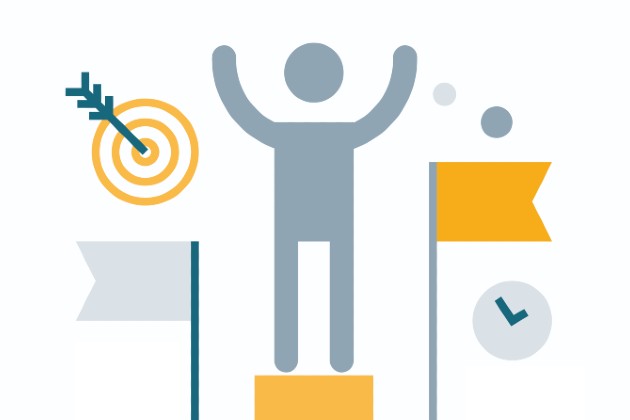 Illustration shows stick figure giving motivational speech from a podium