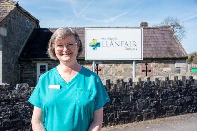 Nursing support worker Louise outside Llanfair surgery