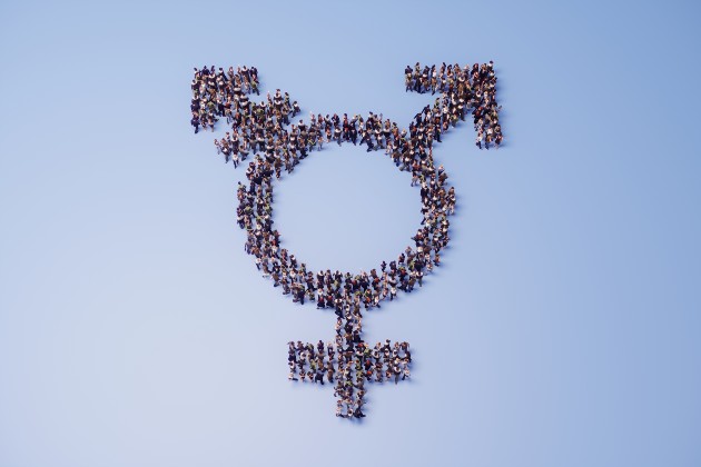 Gender symbol - crowd of people form shape of transgender symbol