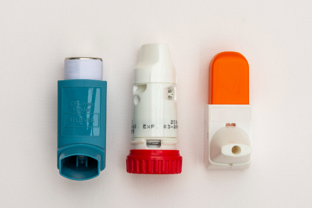 Three inhalers used to treat asthma