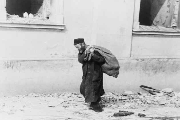 Jewish man in bombed Poland circa 1939