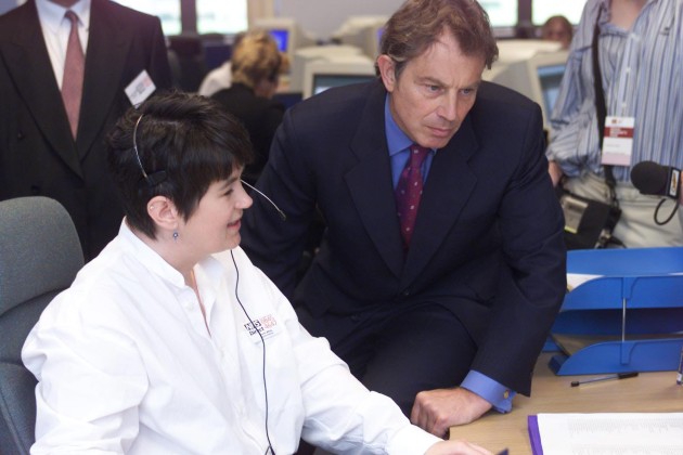 In 1999, Tony Blair speaks to a nurse called Karen at the new NHS Direct in Tyneside