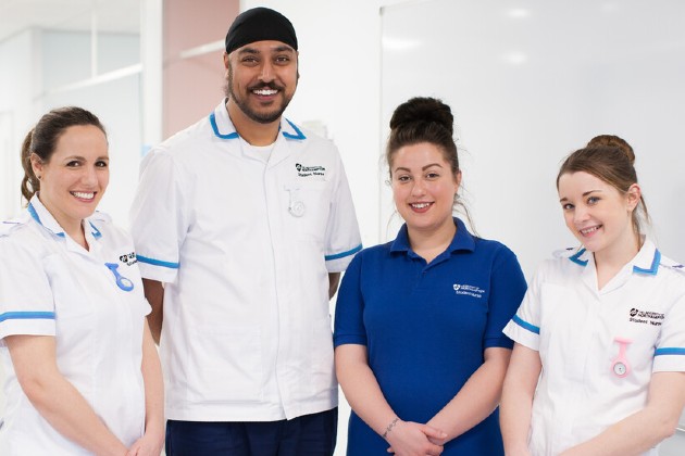 Four student nurses at University of Northampton pictured in 2017