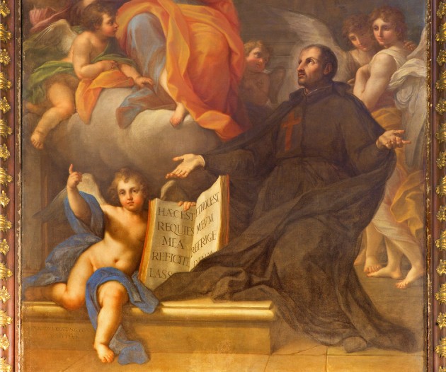 The St. Camillus vision of the Madonna and Crucified Christin church Chiesa di Santa Maria Maddalena in Campo Marzio by Placido Costanzi (1749)