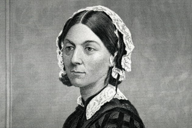 Black and white engraving of Florence Nightingale showing her head and shoulders