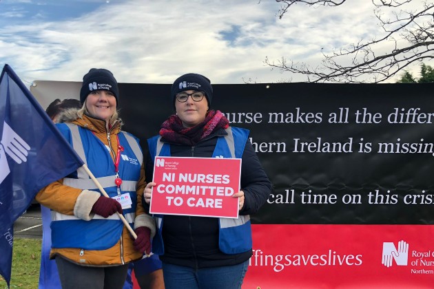 Lyndsay with a colleague on the NI picket line
