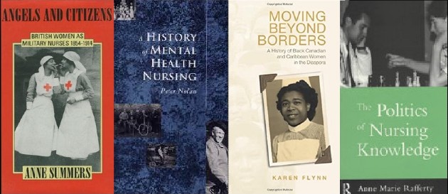 The Politics of Nursing event image showing four nursing history book covers