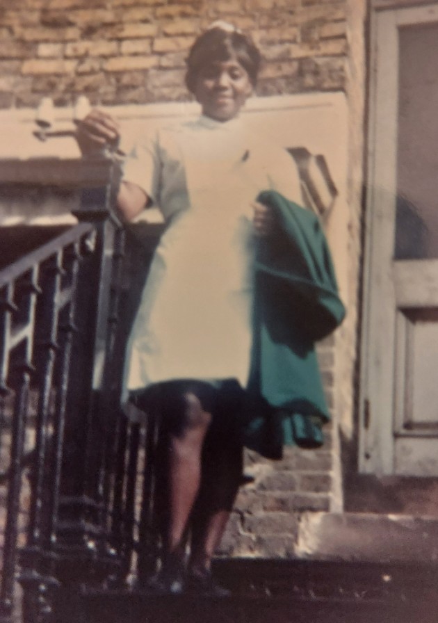 Allyson as a student on the steps of her nurse housing in London 1969
