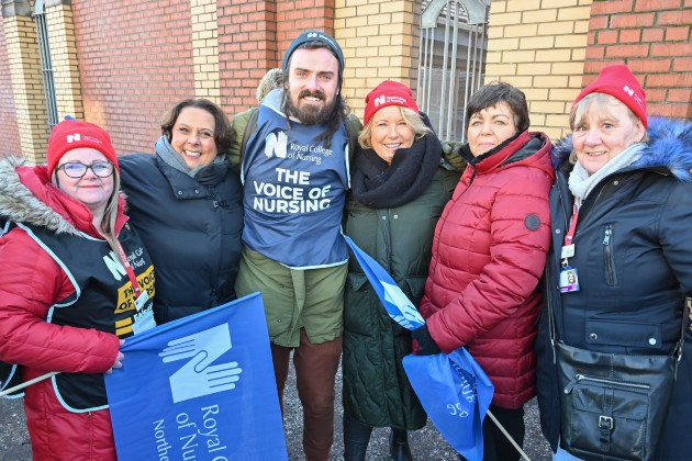 Photo from RCN strike picket line shows Nicola Ranger (second from left) and other RCN staff