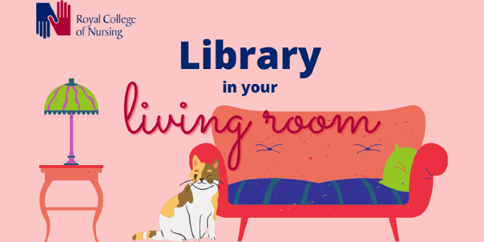 graphic of sofa and library in your living room text 