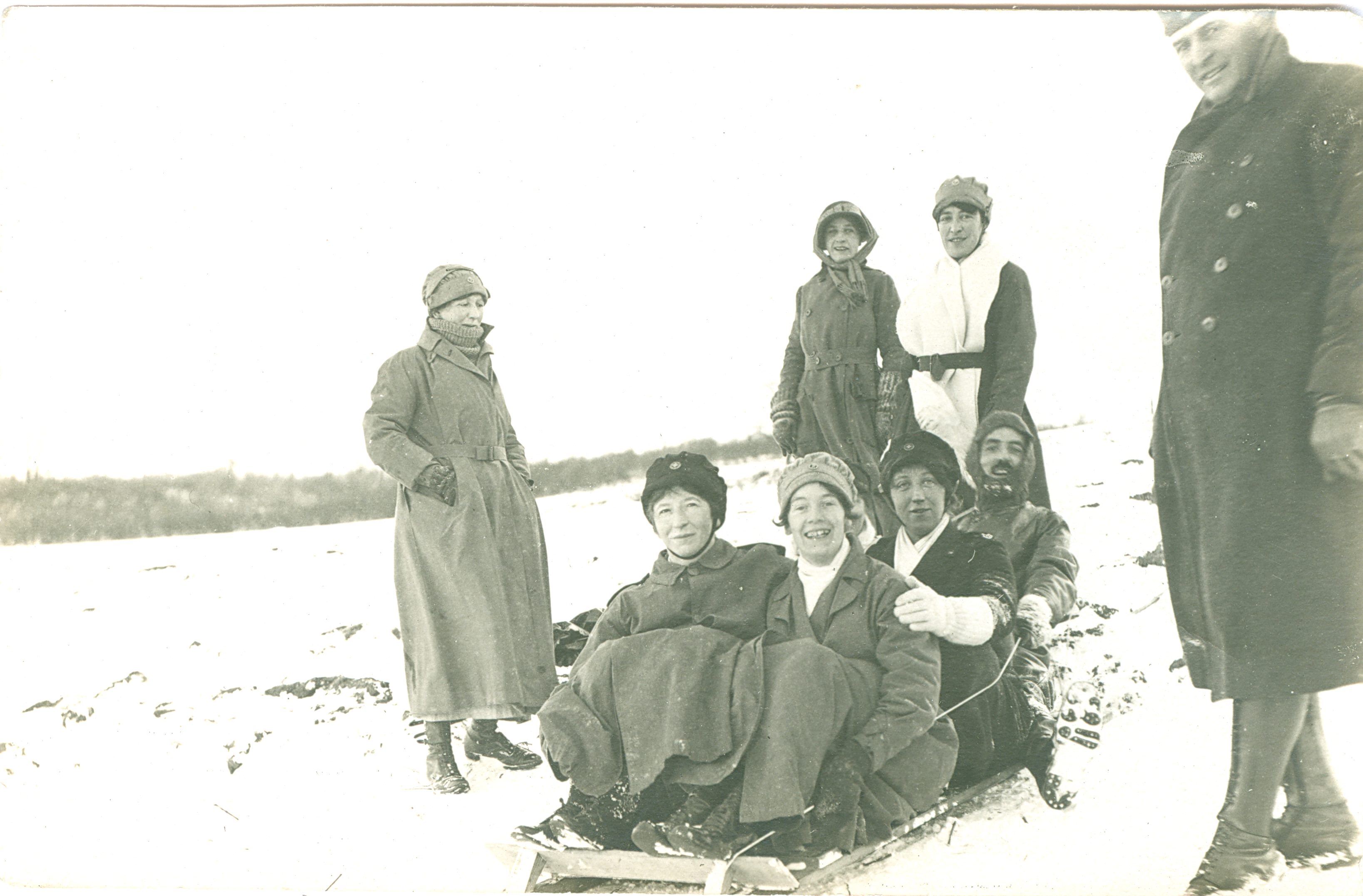 First World War nurses enjoy a spot of sledging