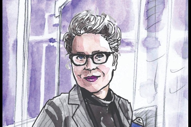 An illustration of RCN President Anne Marie Rafferty, wearing a suit
