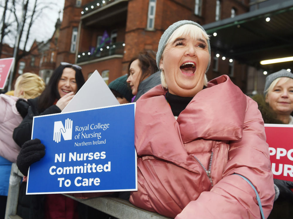 woman smiling on picket line