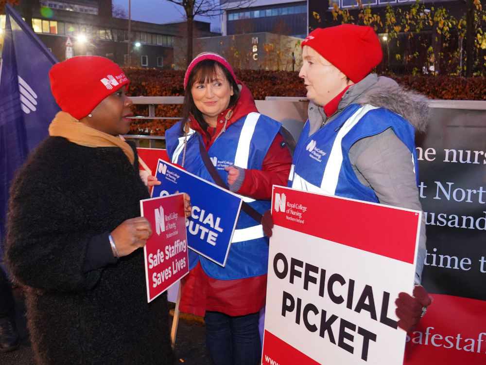 Donna Kinnair and members talking on picket line