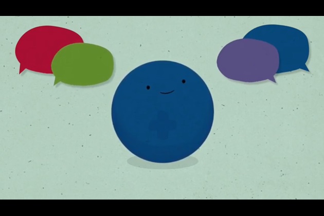 Still from mindfulness animation shows nurse character looking up at empty speech bubbles