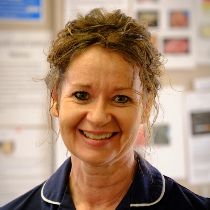 Nurse Sarah Everett inside the Men's Shed Govan