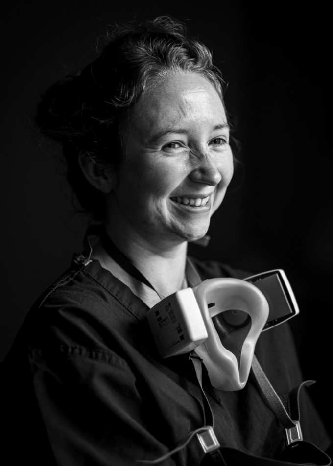 Black and white photo shows Tash who worked in ICU during COVID-19 pandemic