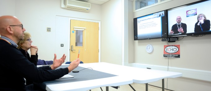 Nigel Dodds and colleague running Project ECHO at St Christopher's Hospice Lewisham