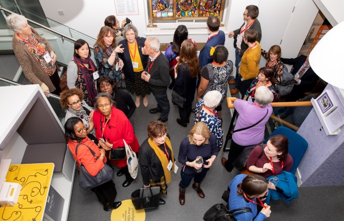 A shot from the library balcony at the exhibition launch