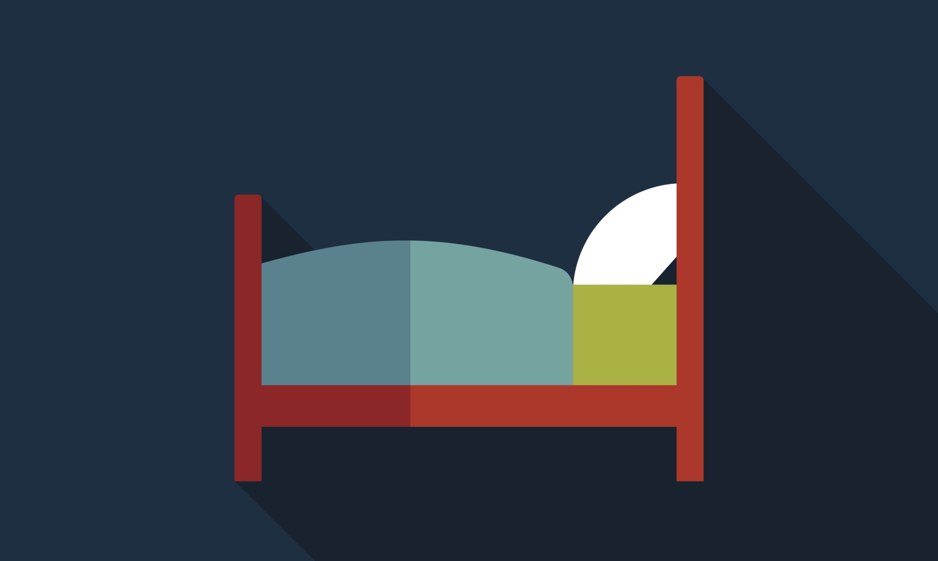 Illustration of a bed casting a shadow across a dark background