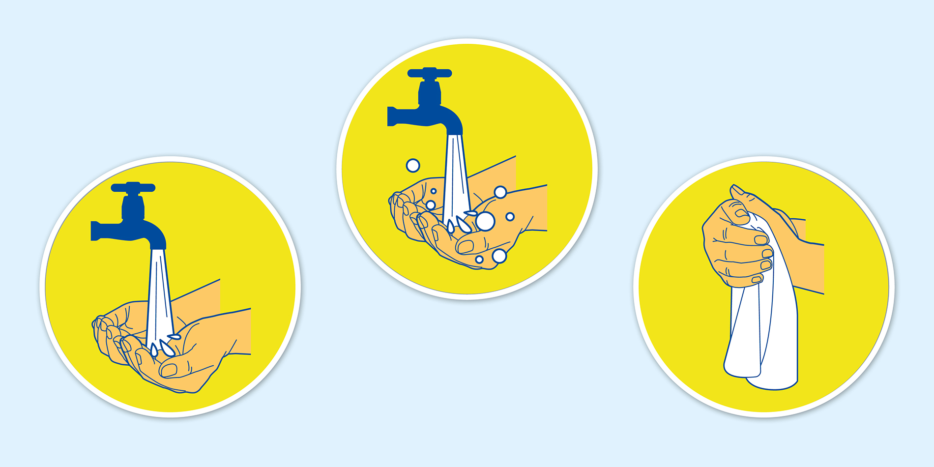 Illustration showing stages of hand washing and drying