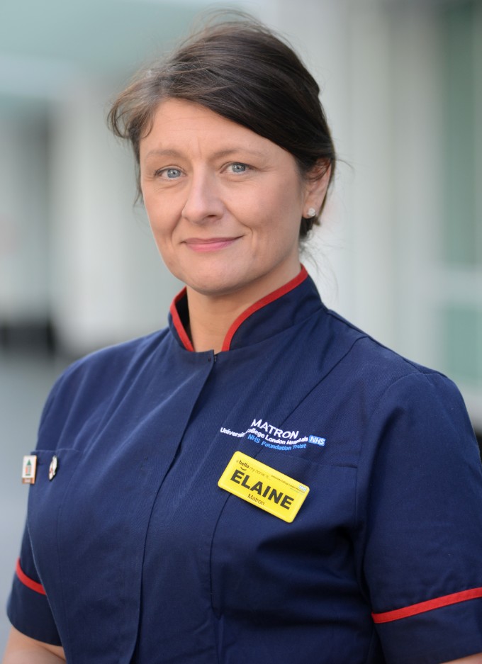 Matron Elaine Thorpe outside UCLH