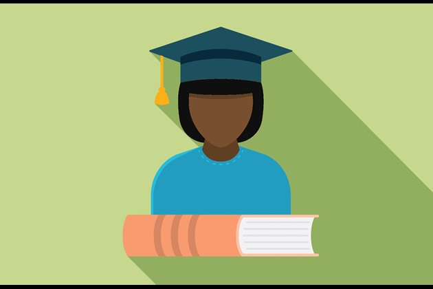 Illustration of a black scholar and a book on a green background