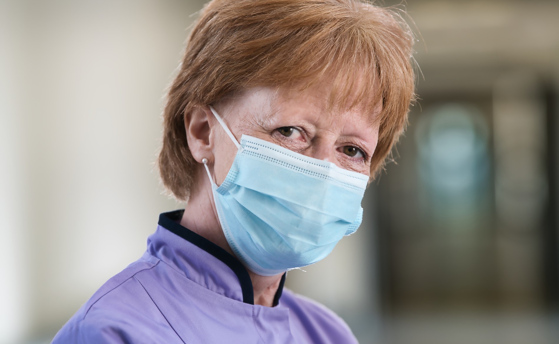 Research matron Aileen Burn wearing a PPE mask at the RVI Newcastle