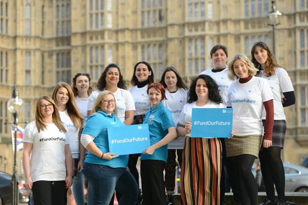 Group of student nurses campaigning outside Parliament