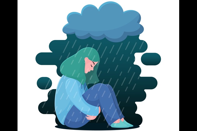 Illustration of girl under raincloud