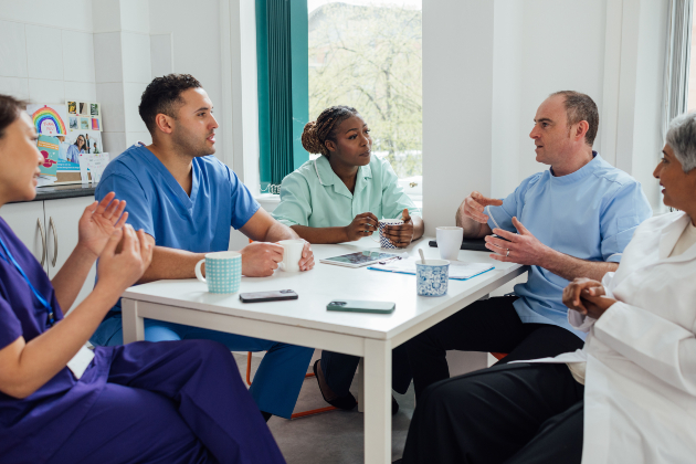 Nursing staff having a debrief 