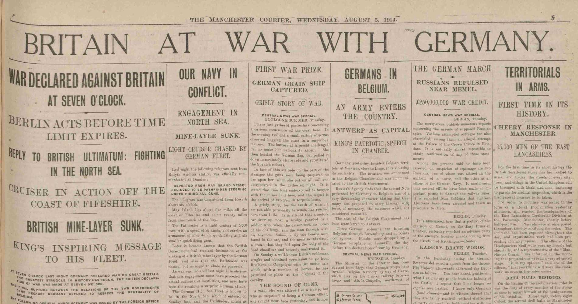 Newspaper clipping declaring war