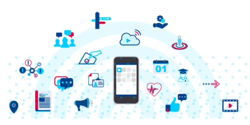 Graphic representing mobile phone and data