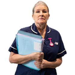 A member of nursing staff holding a folder