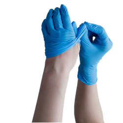 2 hands taking gloves off