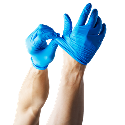 2 hands taking gloves off