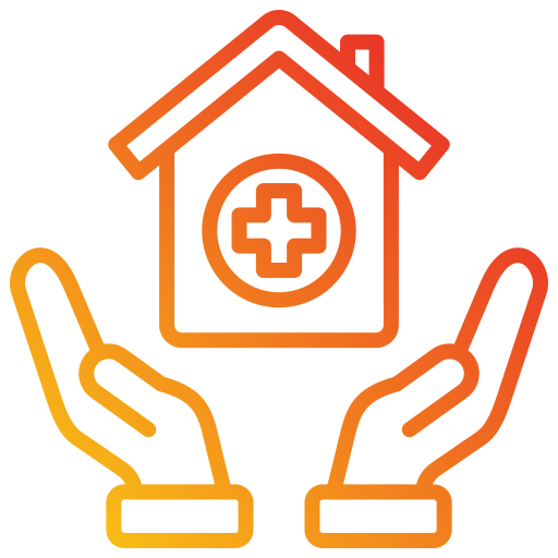 A graphic of a house being held by two hands