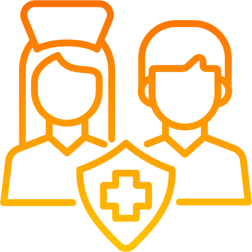 Illustration of two people with a medical cross symbol in front of them