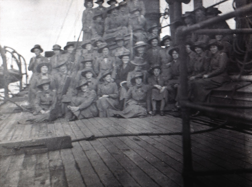 Women of the Scottish Women’s Hospitals group aboard ship, possibly bound for Odessa