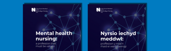 A thumbnail image showing the front cover of the RCN Wales report "Mental Health Nursing: A profession that must be valued" in Welsh and English.